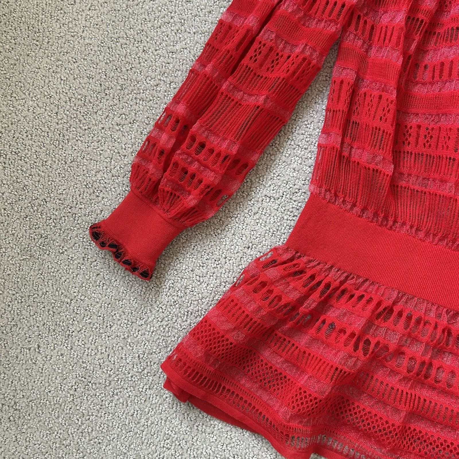 Alexander McQueen Alexander McQueen Vintage 90s Red Off The Shoulder Sheer Lac Size S / US 4 / IT 40 - 6 Thumbnail