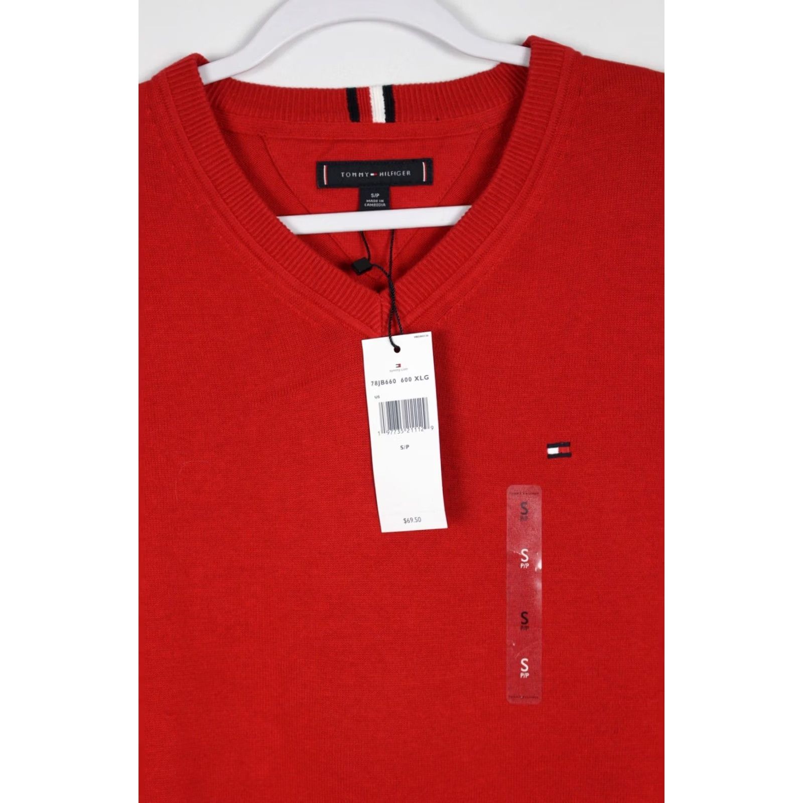Tommy Hilfiger Tommy Hilfiger Men's V Neck Sweater Size Small Red 78JB660 600 Shirt Mens Small Red 600 Size US S / EU 44-46 / 1 - 2 Thumbnail