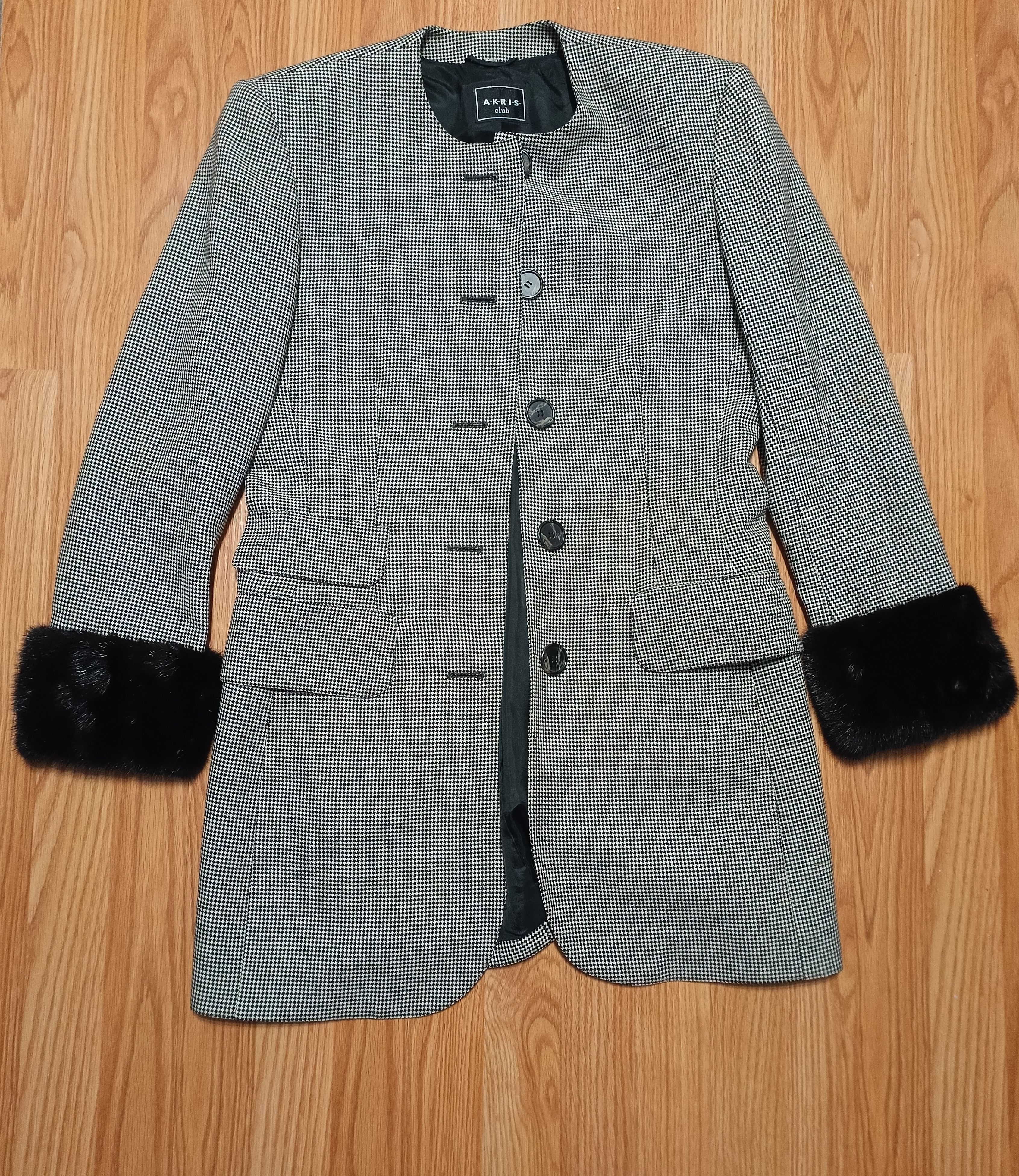 Akris AKRIS Wool Grey Check Jacket Coat Fur Trim EU38 US8 Size M / US 6-8 / IT 42-44 - 6 Thumbnail