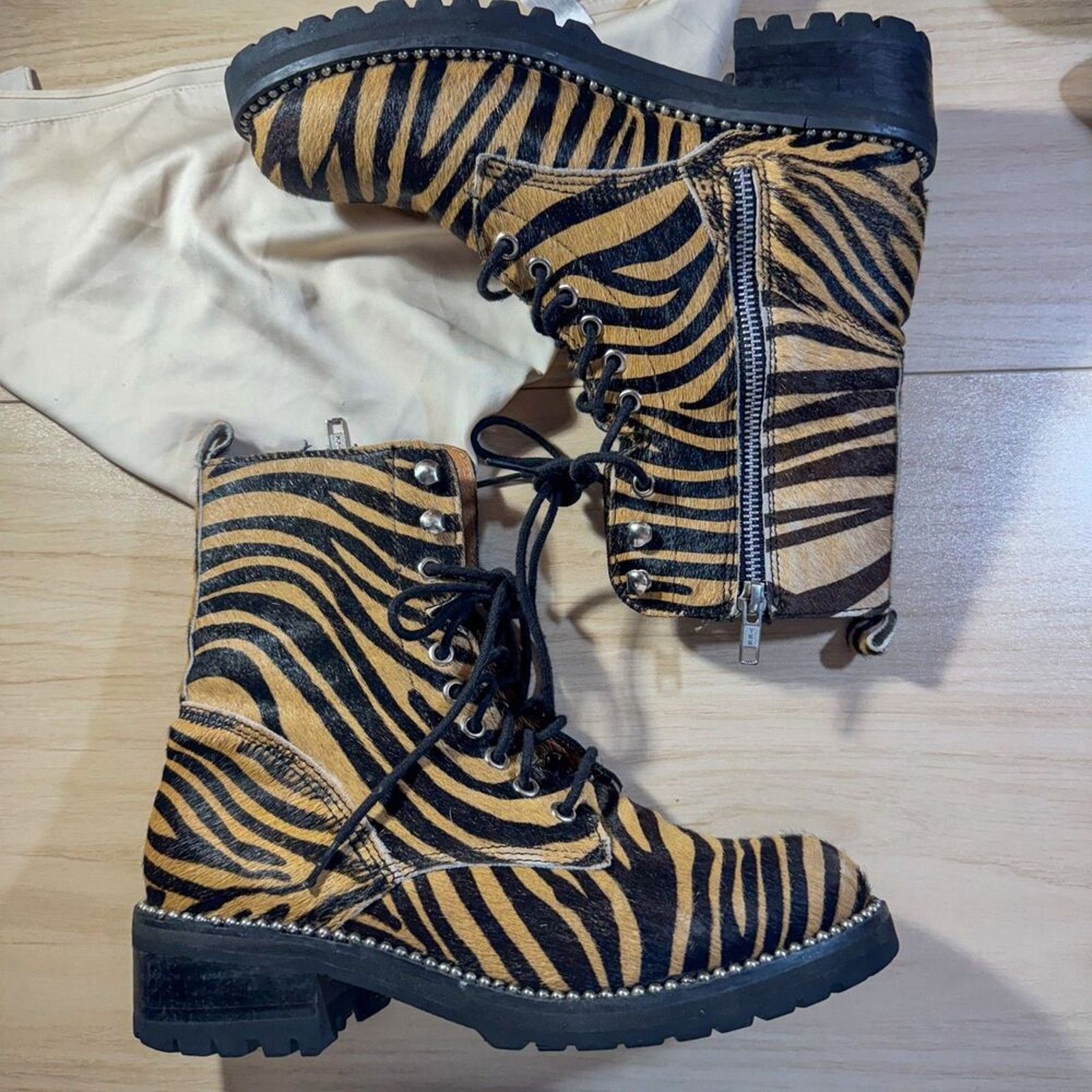 Other AQUA Jax (AQ-JAX) Zebra Calf Hair Combat Boots tud Trim 8.5 Size US 8.5 / IT 38.5 - 2 Thumbnail