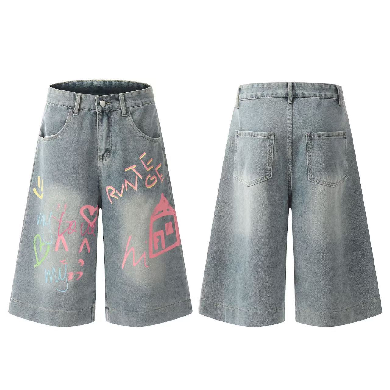 Vintage Graffiti baggy street hip hop washed denim shorts Size US 30 / EU 46 - 4 Thumbnail