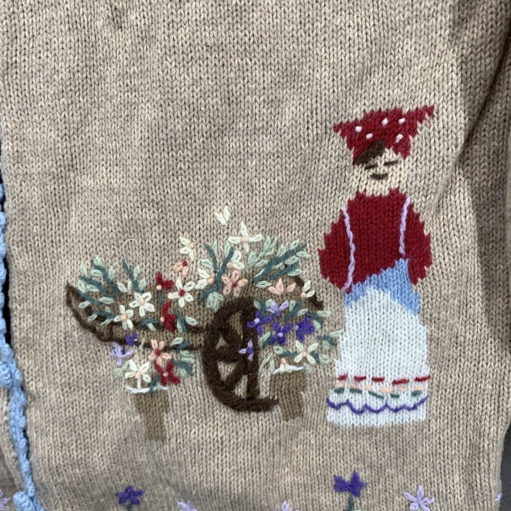 Vintage VINTAGE Stitches in Time Women's Small Cardigan Sweater Beige Long Sleeve Embroidered Cottage Garden Theme Bohemian 90s Cotton Ramie Blend Size S / US 4 / IT 40 - 7 Thumbnail
