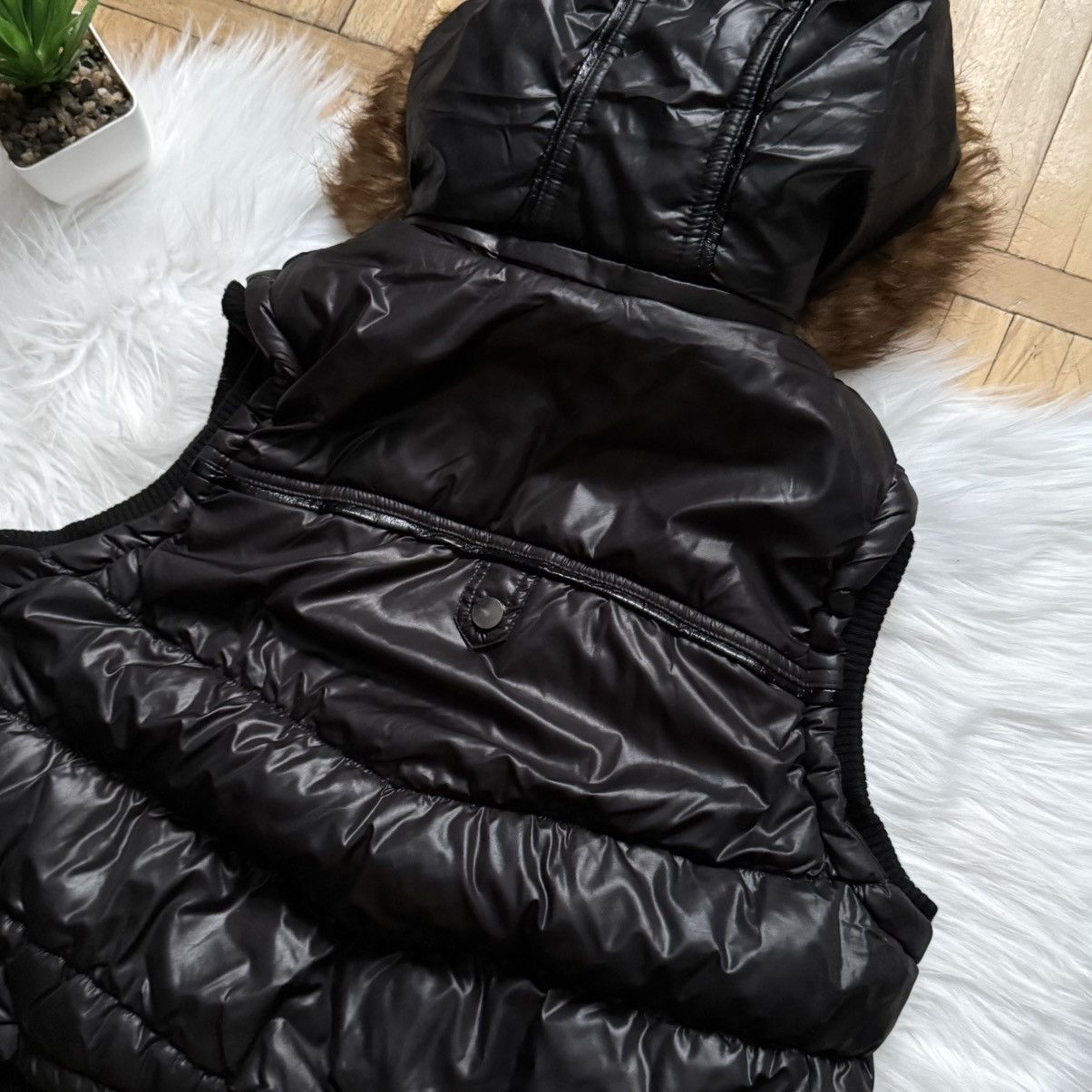 If Six Was Nine 📌 Vintage Max Blue Y2K 00s Fur Hood Black Vest Size S / US 4 / IT 40 - 12 Thumbnail