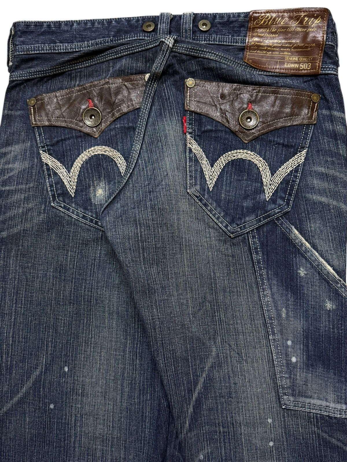 Edwin Edwin 503 Blue Trip Faded Wash Carpenter Paint Splatter Size US 33 - 5 Thumbnail