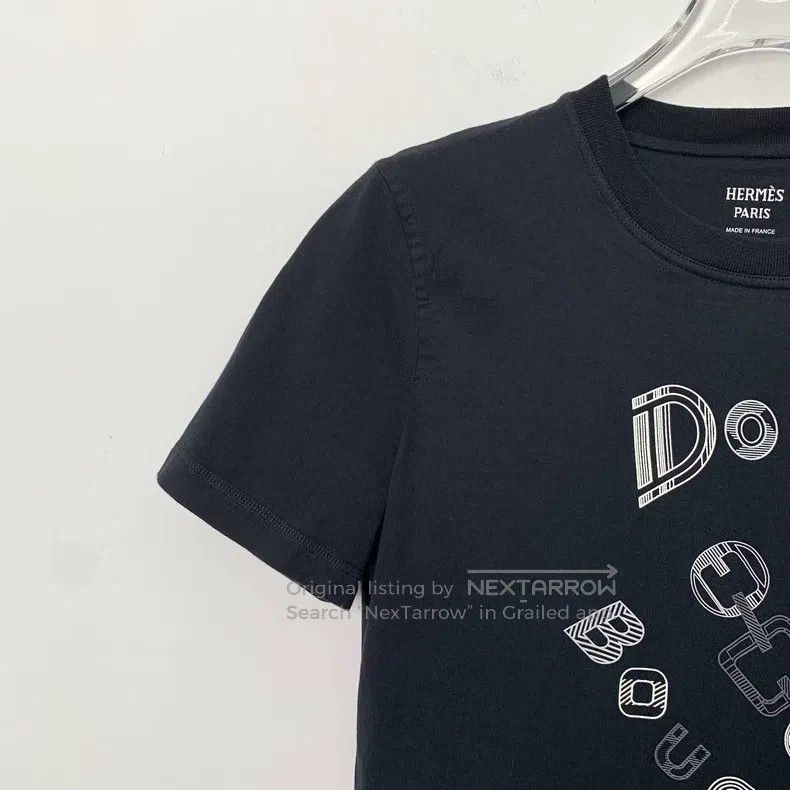 Hermes Hermes Black letter print cotton round-neck short-sleeved Size XS / US 0-2 / IT 36-38 - 3 Thumbnail