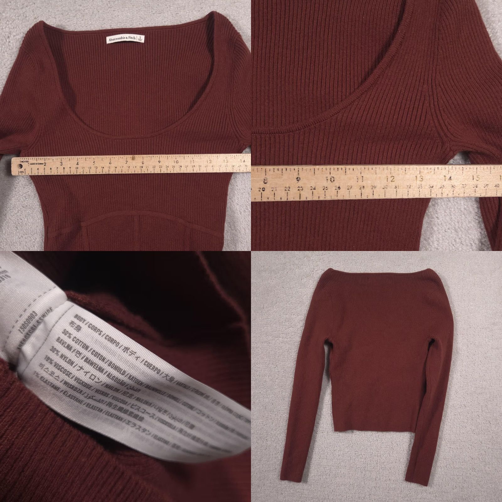 Abercrombie & Fitch Abercrombie & Fitch Sweater Womens Small Brown Scoop Neck Long Sleeve Cropped Size S / US 4 / IT 40 - 8 Thumbnail