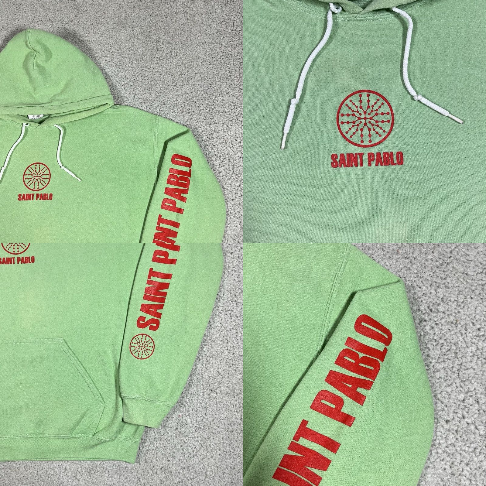 Gildan Saint Pablo Hoodie Mens M Green Sweatshirt Concert 2016 Tour Merch Kanye West Shirt Hooded Pockets Logo Graphic Print Size US M / EU 48-50 / 2 - 9 Thumbnail