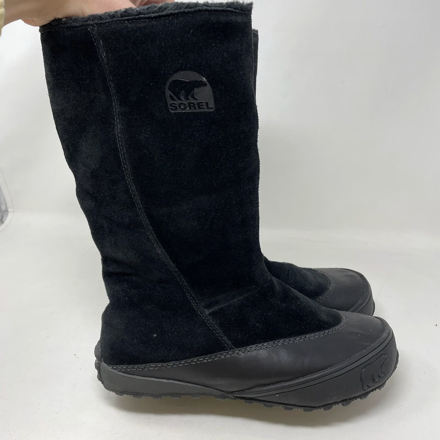 SOREL Sorel MacKenzie NL1609-010 Boots Women Black Suede Fuzzy Lined Winter Mid-Calf Pull On 7 Ladies Size US 6 / IT 36 - 4 Thumbnail