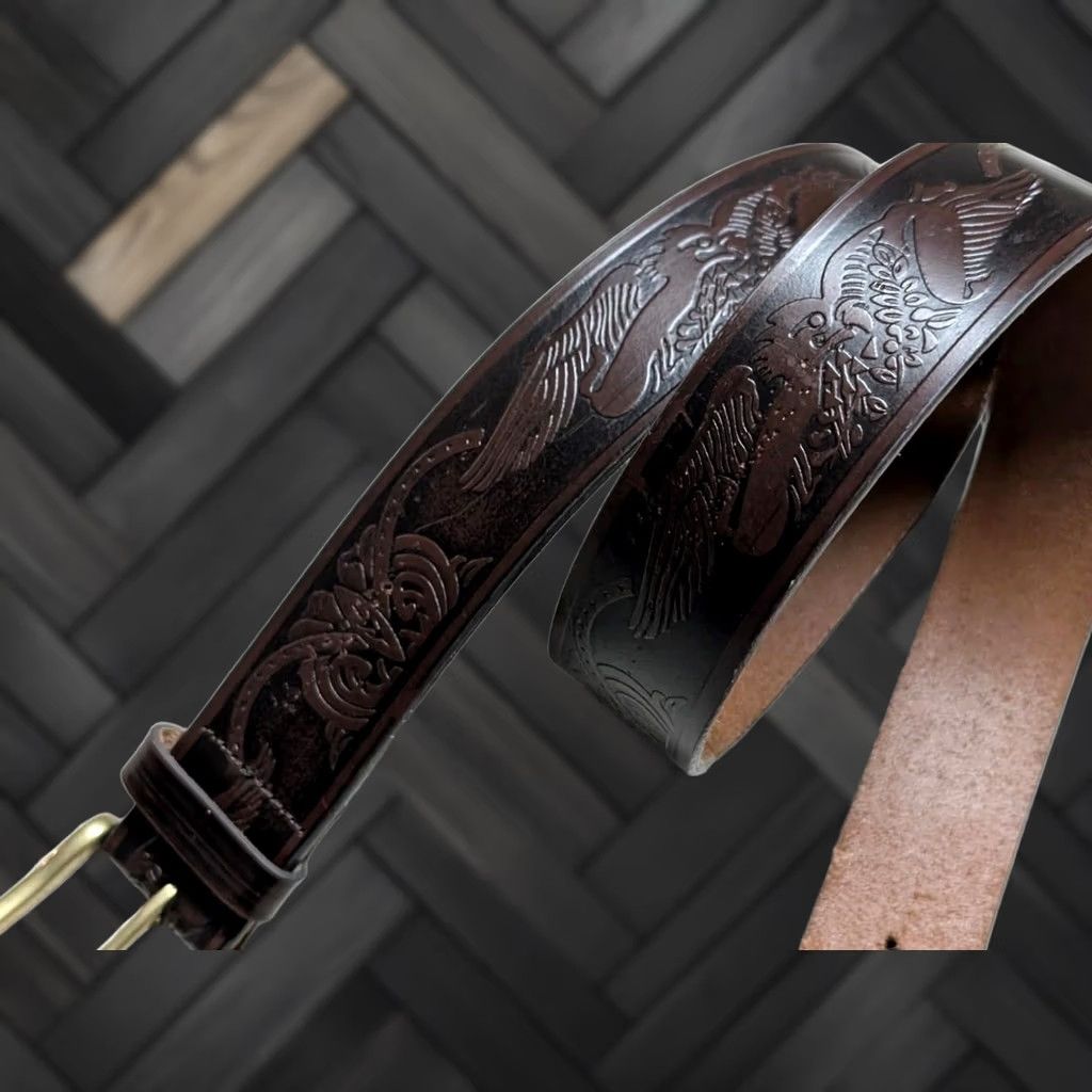 Wrangler VINTAGE TOOLED leather belt EAGLE rodeo 40 brown WESTERN cowboy WRANGLER Size 40 - 1 Thumbnail