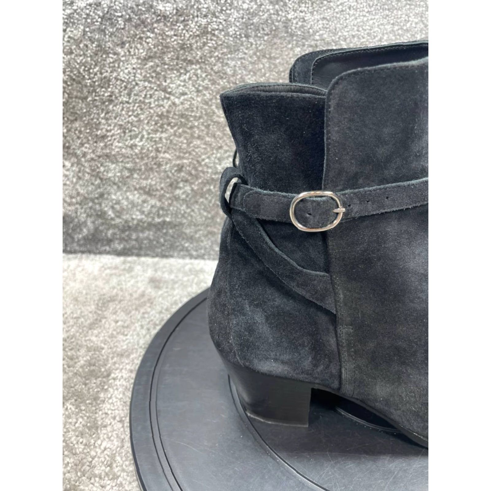 Celine CELINE Boots Womens SIZE 41 EU 10.5 US Black Suede Ankle Block Bootie Counter Buckle Leather Lining Outdoor Heel Mid 2-2.9 in Casual Vintage No Size US 10.5 / IT 40.5 - 3 Thumbnail