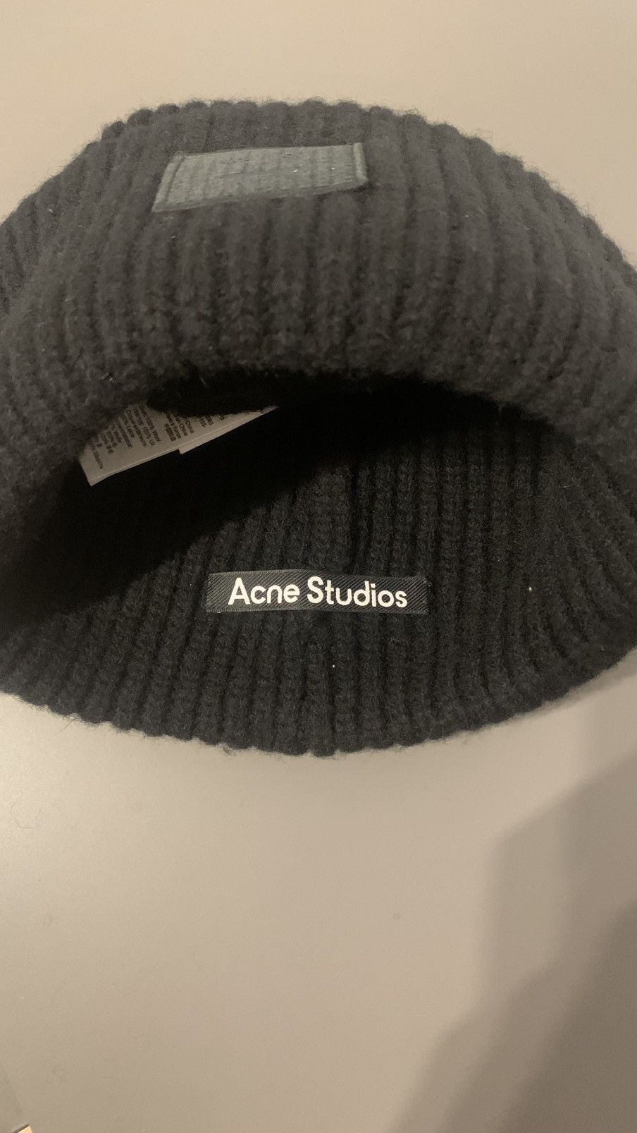Acne Studios Black Large Face Logo Beanie Size ONE SIZE - 2 Thumbnail