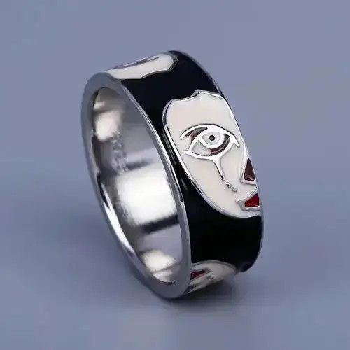 Jewelry Creative Handmade Irregular Half Face Enamel Heart Ring Size ONE SIZE - 3 Thumbnail