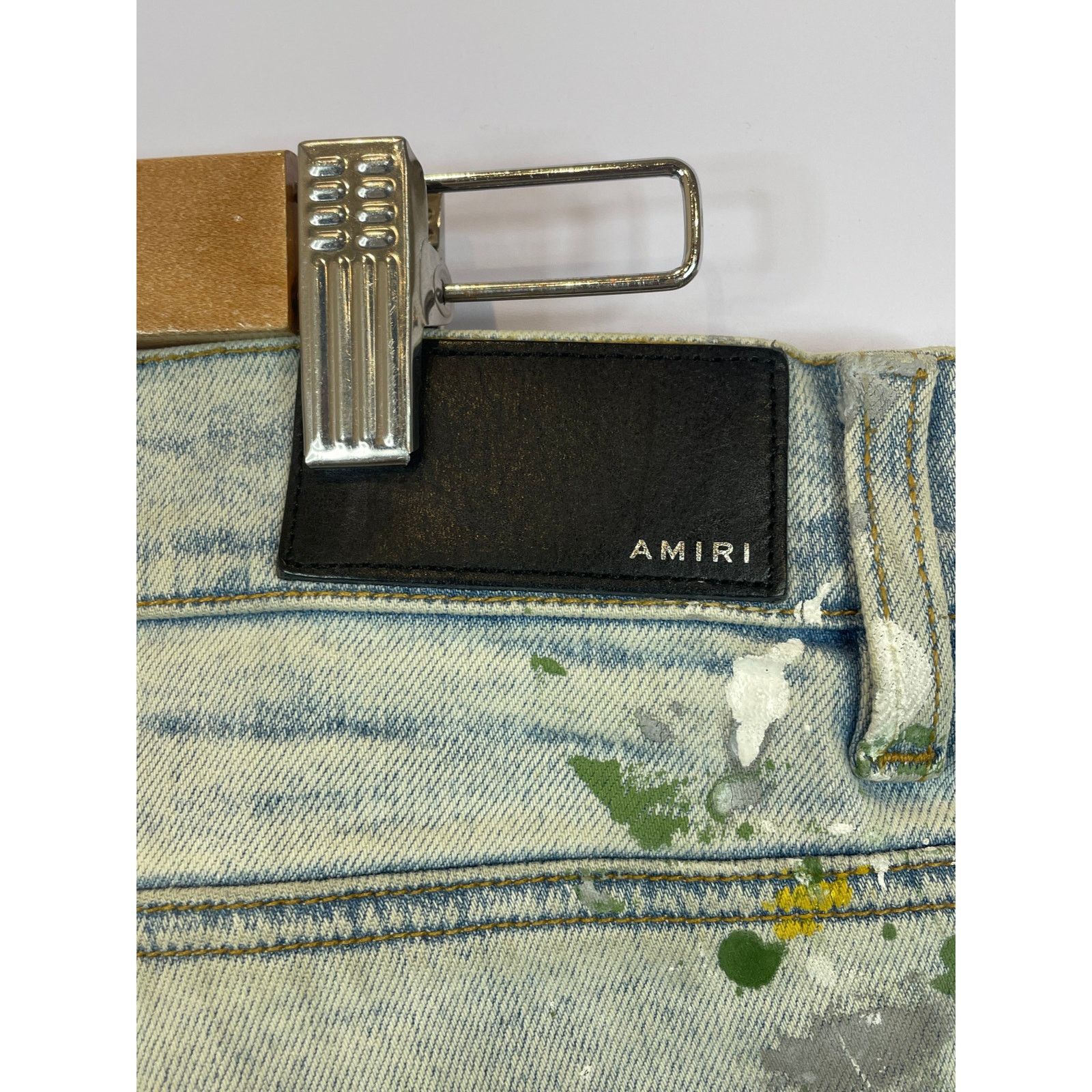 Amiri Amiri Jeans Light Wash Green Splatter Used 34 Size US 34 / EU 50 - 4 Thumbnail