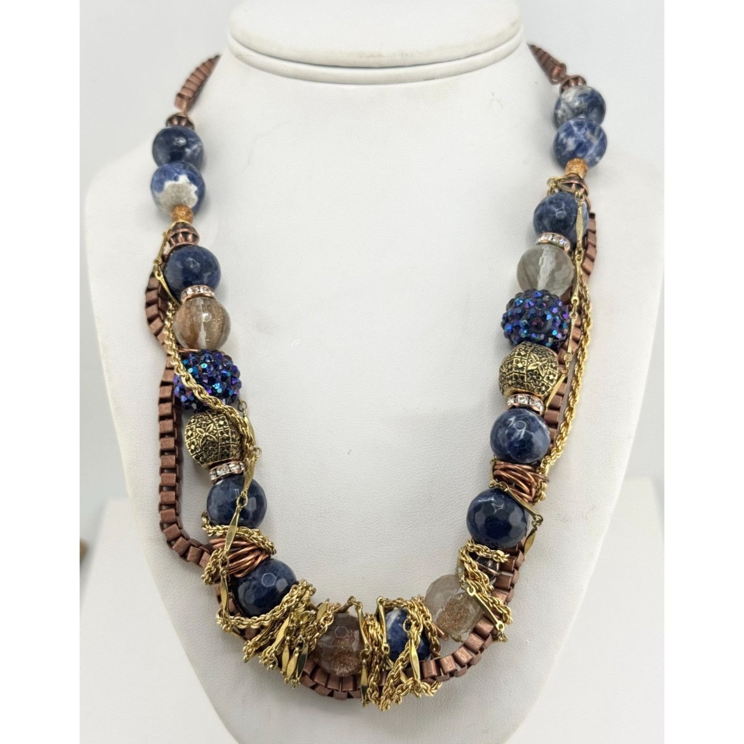 Vintage Vintage blue crystal glass and rhinestone chain collar neckl Size ONE SIZE - 1 Thumbnail