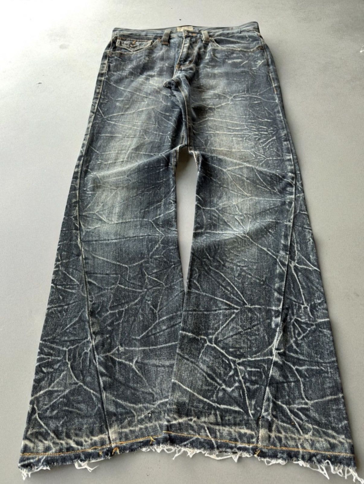 Nylaus Japan Shatter Wash Tectonic Spiral Flare Jeans