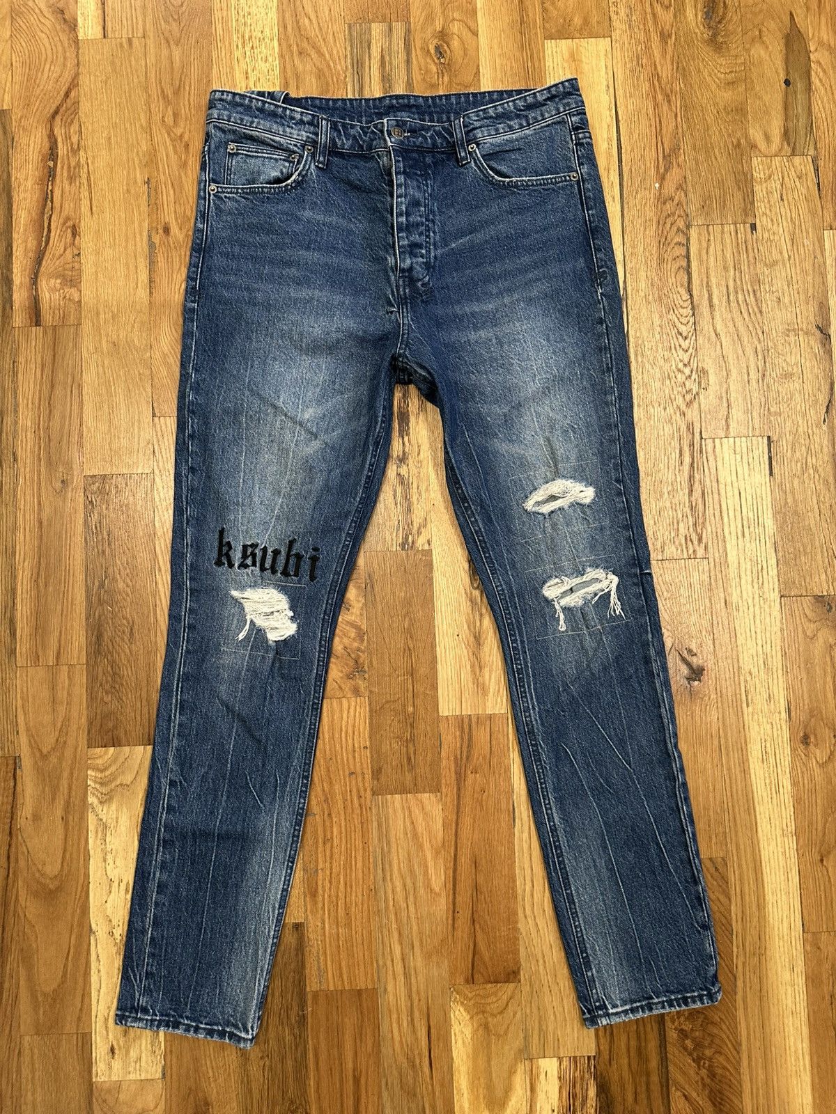 Ksubi Ksubi Black Knee Spell Dark Blue Denim Jeans Size 36 Size US 36 / EU 52 - 1 Thumbnail