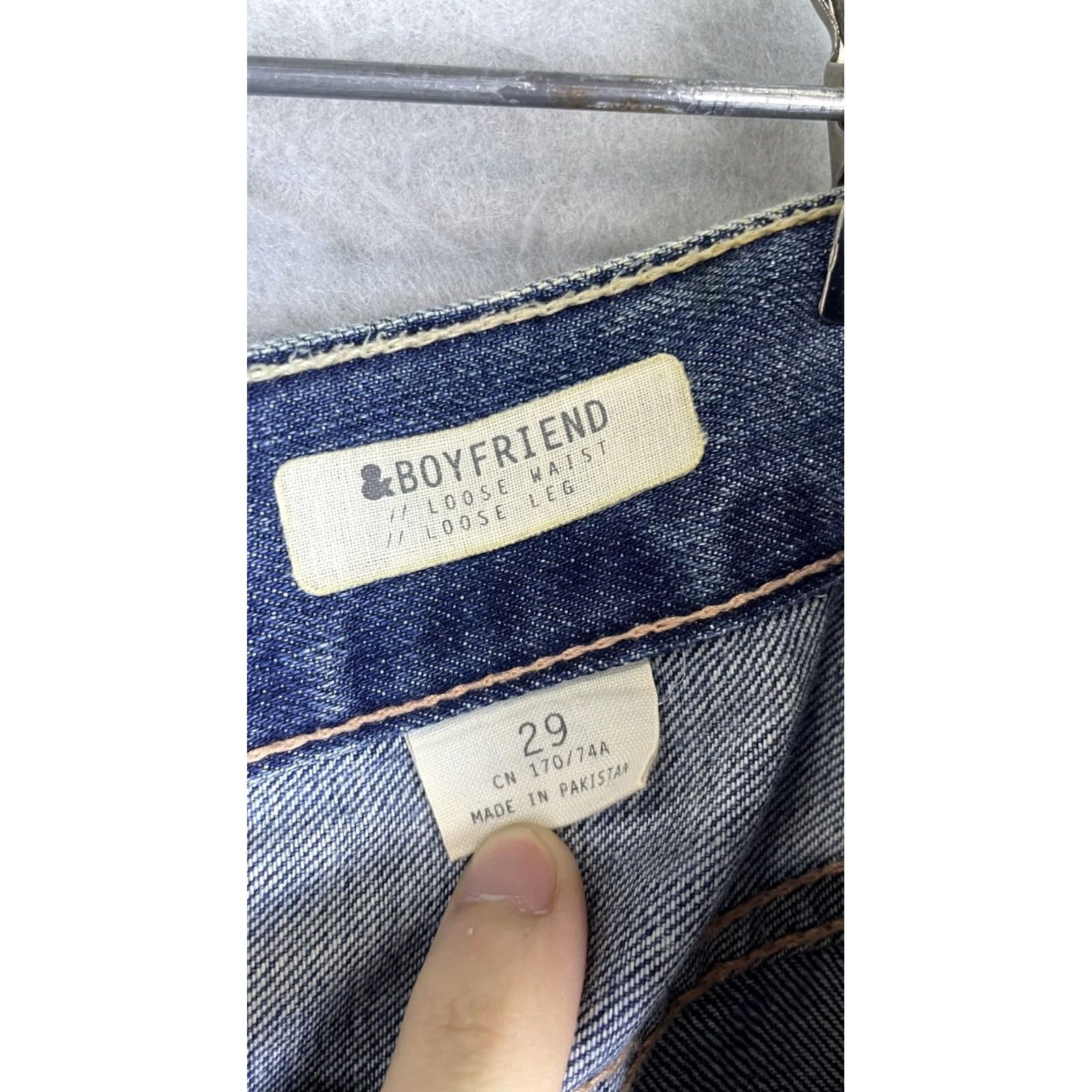 H&M H&M Boyfriend Jeans Womens 29 Blue Cuffed Distressed Relaxed Fit 24 Inseam Size 29" - 2 Thumbnail