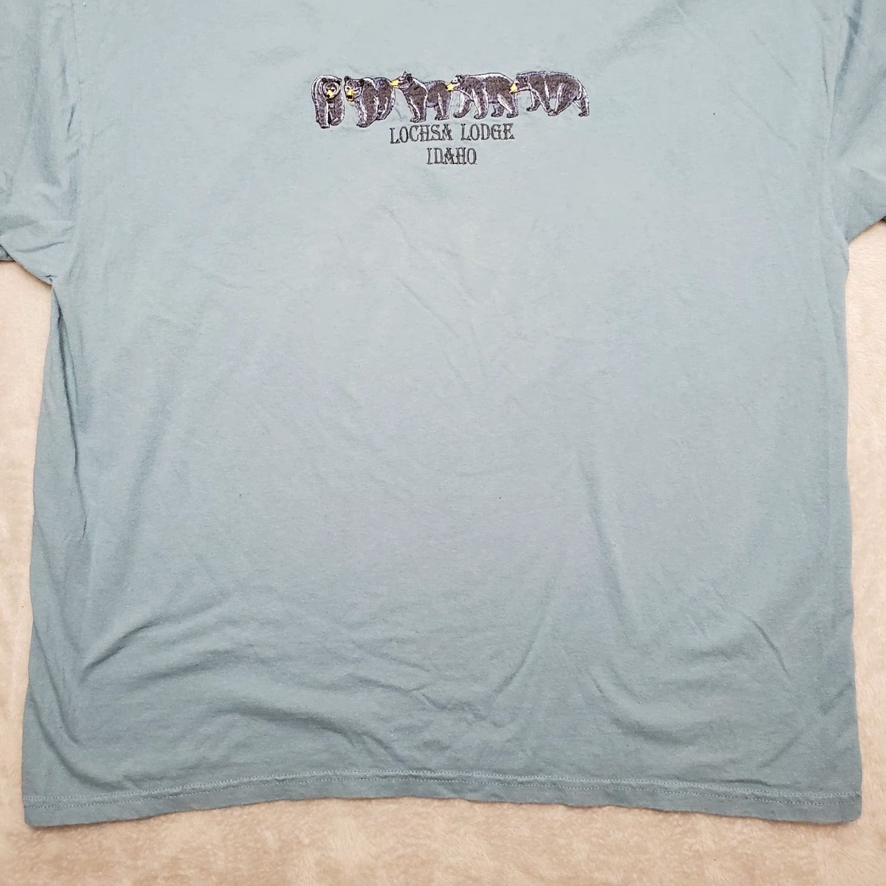 Gildan VINTAGE Lochsa Lodge Shirt Mens XXL Blue 100% Cotton Crewneck Embroidered Bears Shirt Men 2XL Blue 90s USA Western American Mens Size US XXL / EU 58 / 5 - 2 Thumbnail