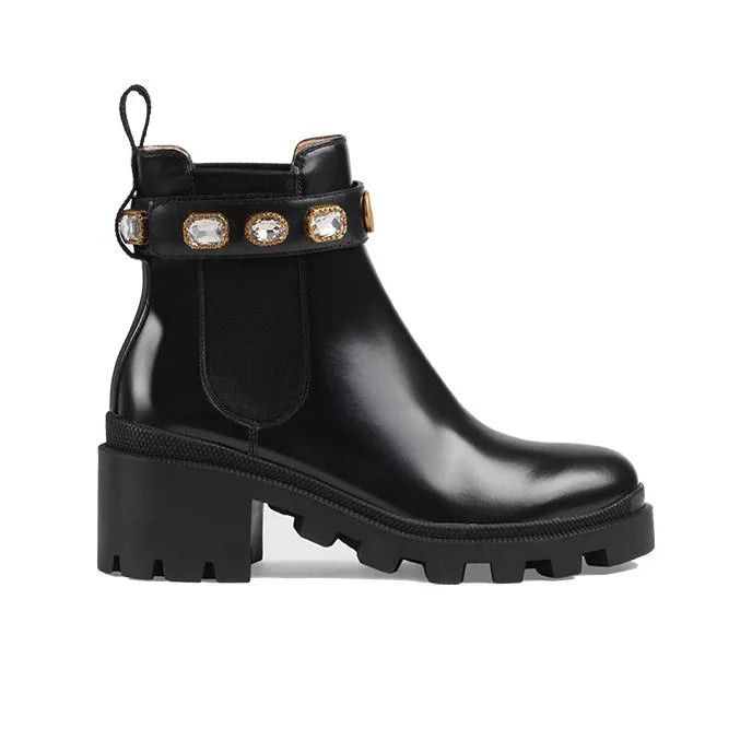 Gucci GG Crystal Belt Ankle Boots SIZE 35