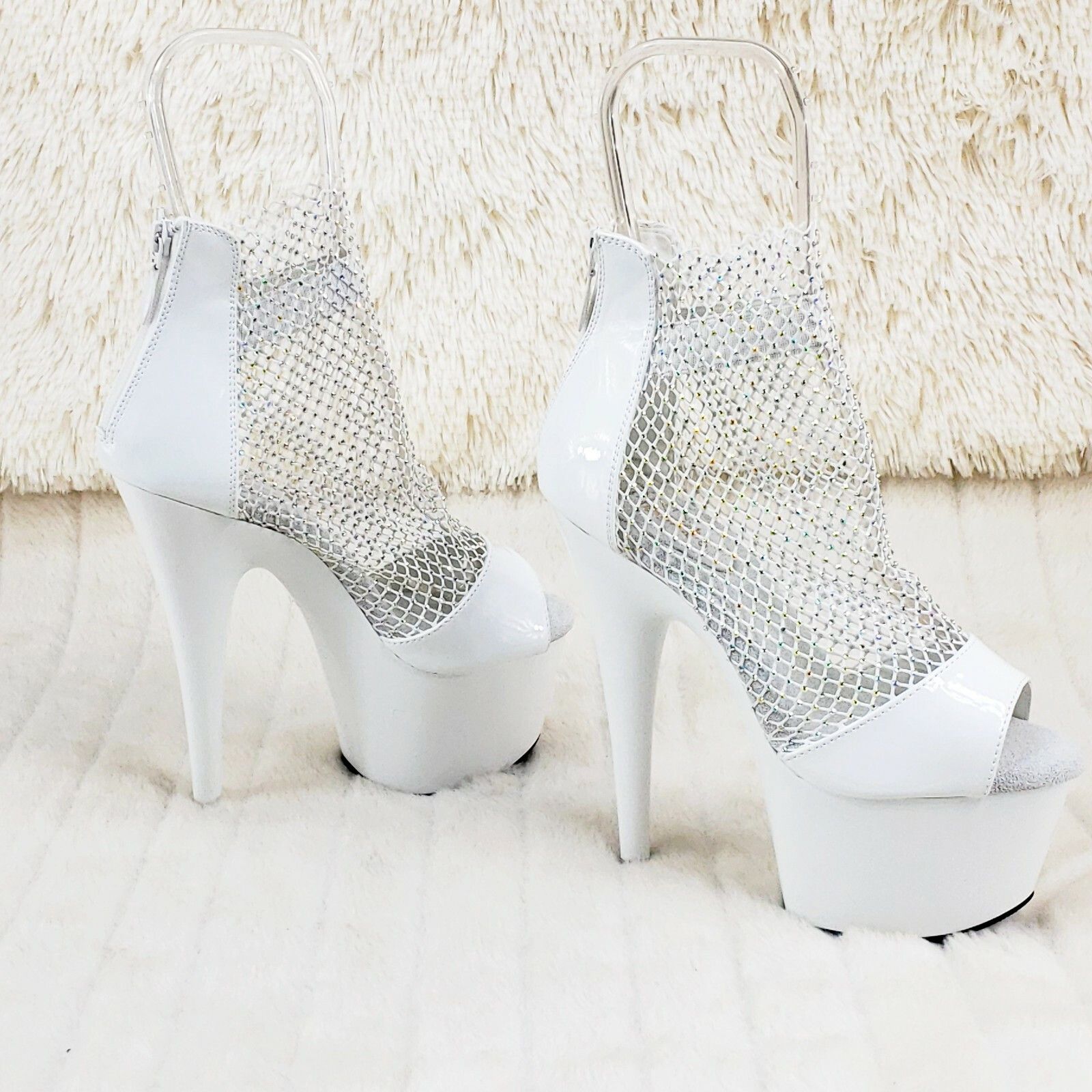 Other Adore 765RM White Patent Rhinestone Mesh Platform Sandals 7" Size US 10 / IT 40 - 3 Thumbnail
