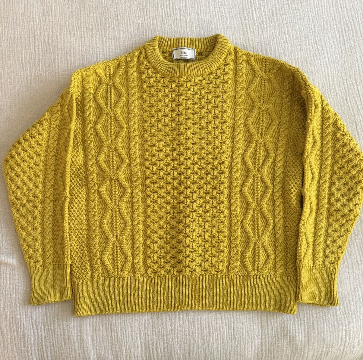 AMI Cable Knit Crewneck Oversize Sweater Yellow Size US S / EU 44-46 / 1 - 1 Thumbnail