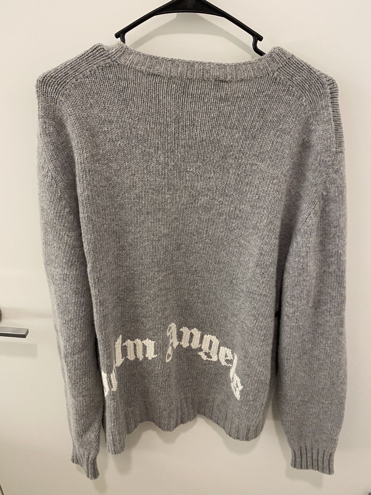 Palm Angels Palm Angels Intarsia Curved Logo Grey Melange Sweater Size US L / EU 52-54 / 3 - 2 Thumbnail