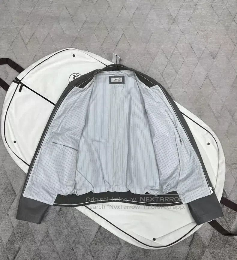 Hermes Hermes Elephant Grey Lamb Leather Baseball Jacket Size US S / EU 44-46 / 1 - 4 Thumbnail