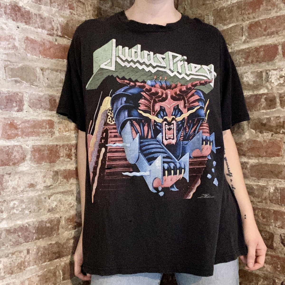 image of Band Tees x Delta Judas Priest Vintage 1984 Tee Defenders Of The Faith in Black, Men's (Size XL)