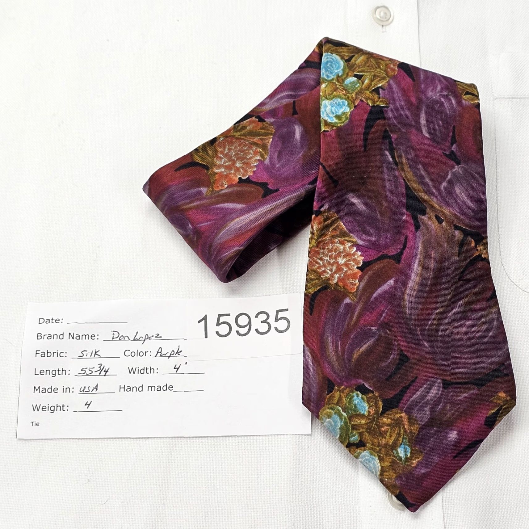 Vintage VINTAGE Don Loper Necktie Tie Men Silk Purple Floral 55.75"x4" Retro Size ONE SIZE - 6 Thumbnail
