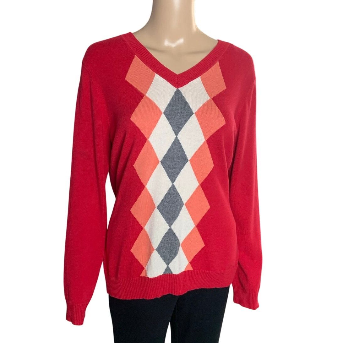 Van Heusen Van Heusen Women's Size Large V-Neck Sweater Pullover Argyle Size L / US 10 / IT 46 - 1 Thumbnail