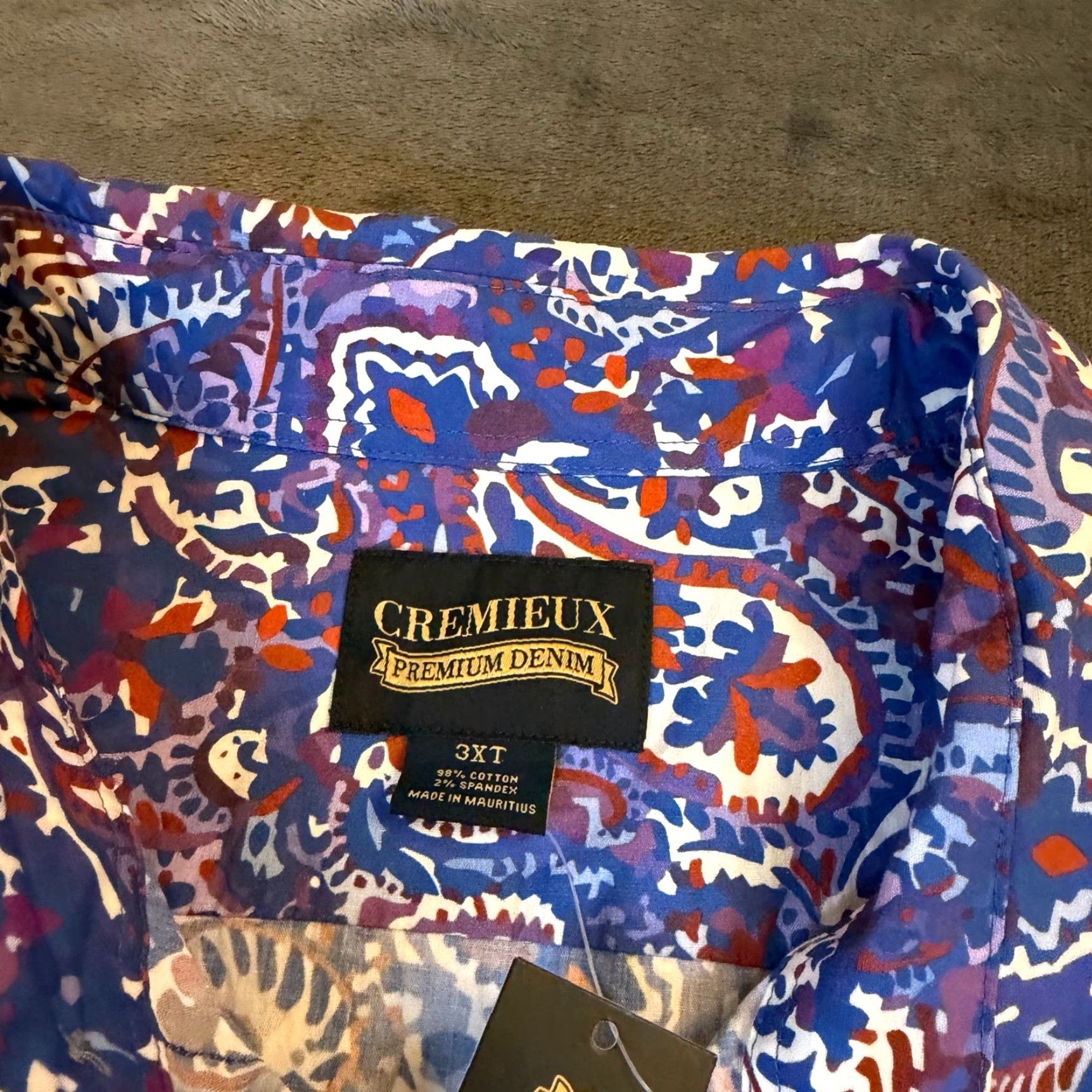 Cremieux Cremieux Mens 3XT Paisley Stretch Button-Up Shirt Blue Purple NWT Big & Tall Casual Workwear Size US XXL / EU 58 / 5 - 2 Thumbnail
