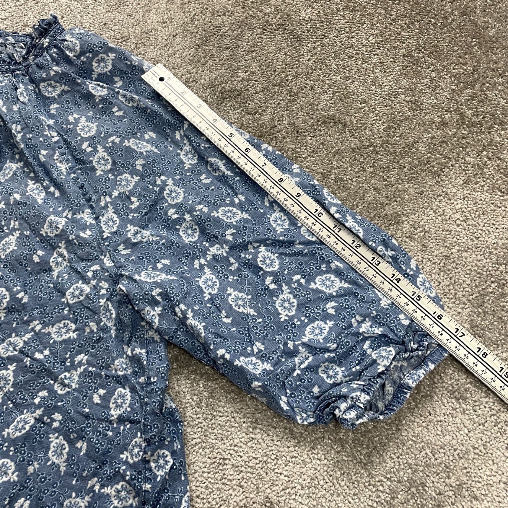 Lands' End Lands' End Linen Blouse Womens 3XL Blue Floral 3/4 Sleeve Tassel Relaxed Tunic Shirt Size XXL / US 16-18 / IT 52-54 - 7 Thumbnail