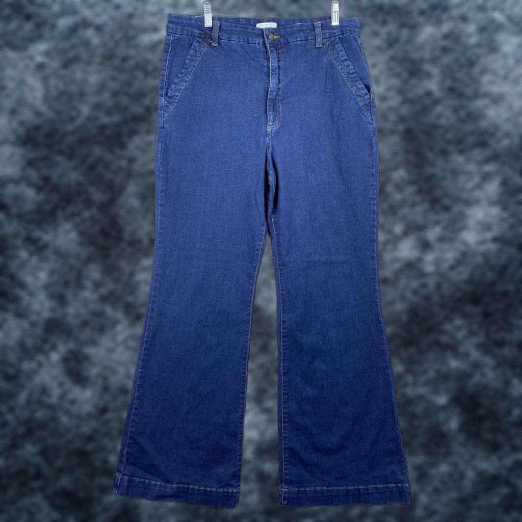 Vintage Sofia Vergara Jeans Trouser Flare 18 High Rise Dark Denim 32" Inseam Regular Plus Size Women Pants Stitch Pockets 5-Pocket Style Nautical Sailor Theme Size 40" / US 18 - 1 Thumbnail