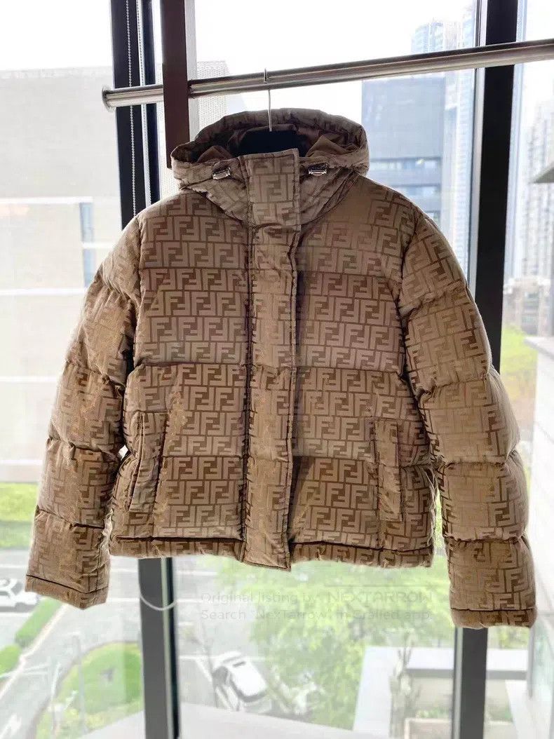 Fendi Fendi Cotton/Polyester Jacquard Printed Hooded Down Jacket Size XS / US 0-2 / IT 36-38 - 1 Thumbnail