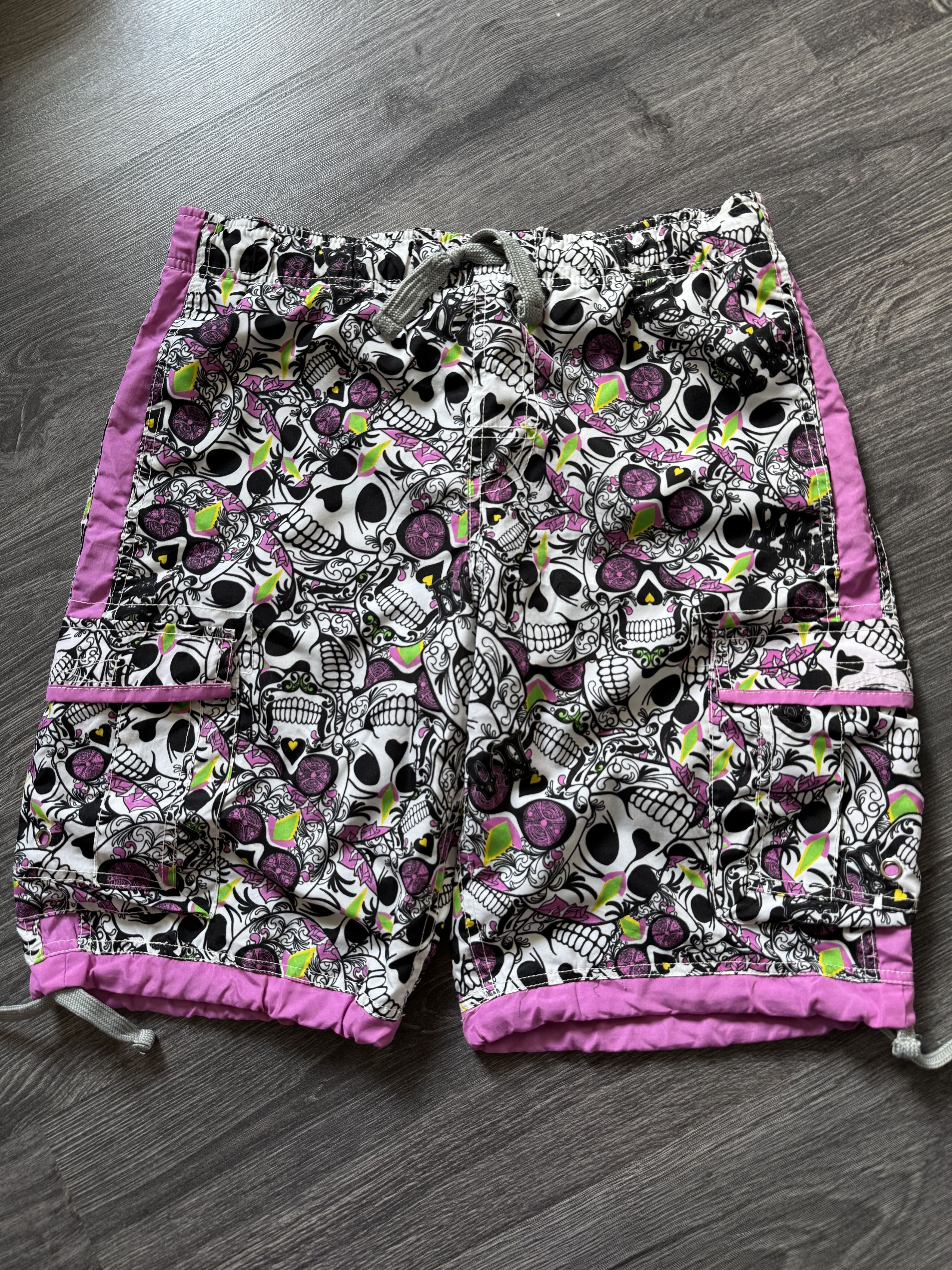 Billabong Vintage No Fear Skulls Print Cargo Shorts Y2K Size US 30 / EU 46 - 3 Thumbnail