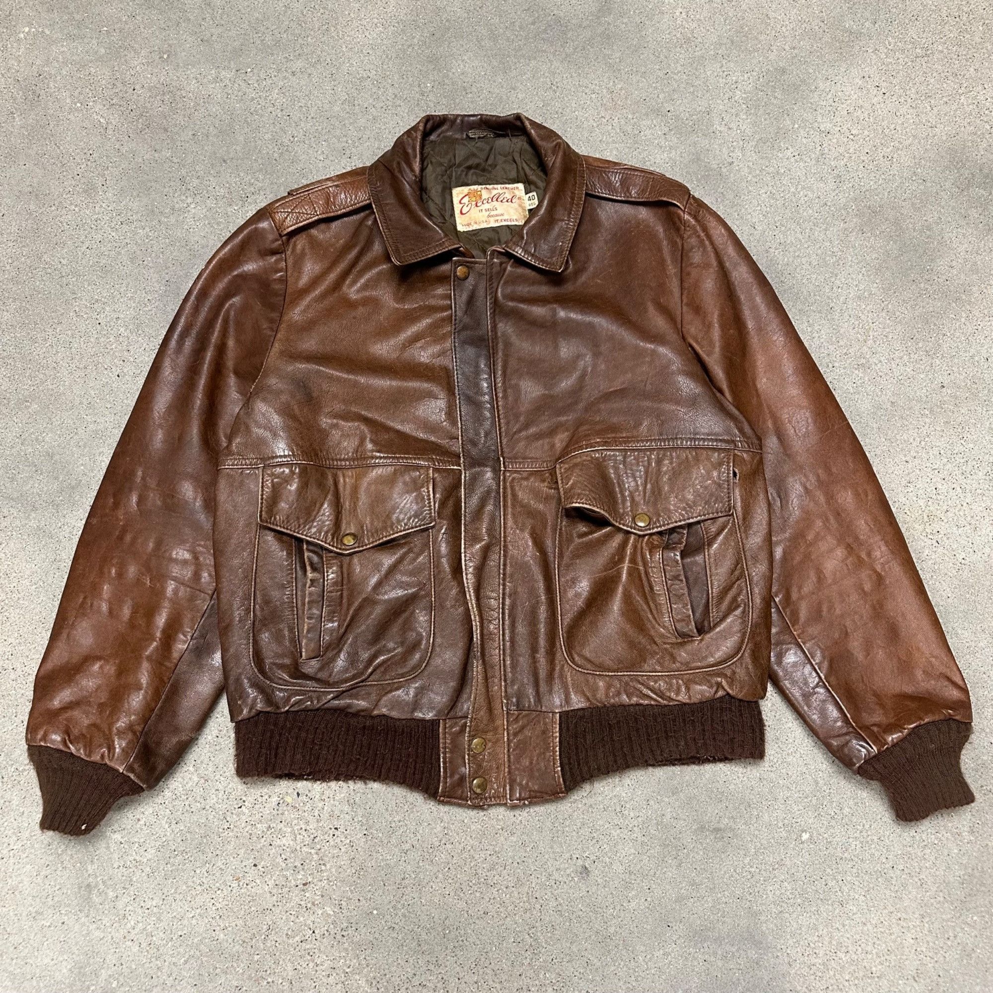 Excelled × Vintage Vintage 70s Excelled A2 Military Style Genuine Leather Jacke Size US L / EU 52-54 / 3 - 1 Thumbnail