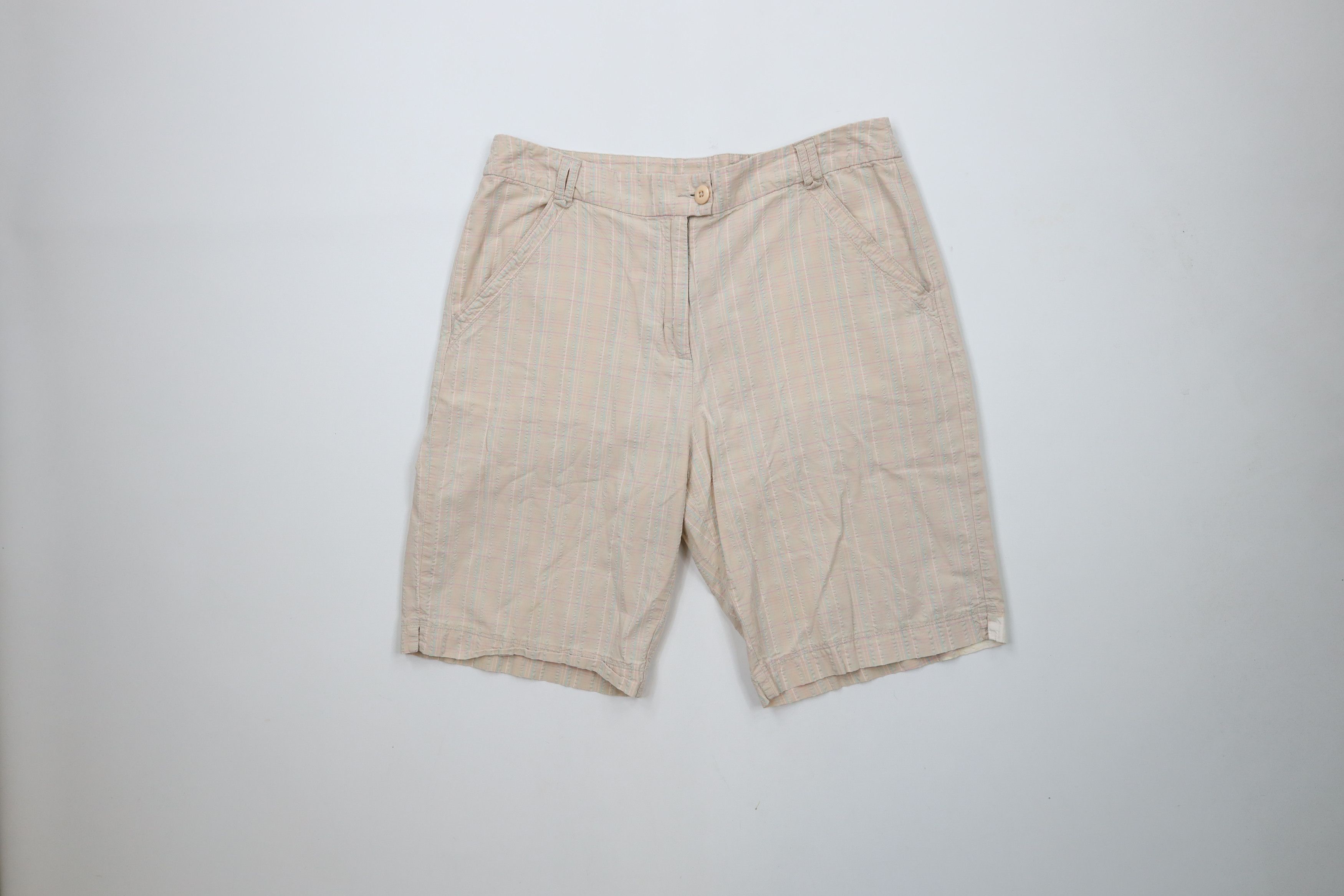 Vintage × Woolrich Woolen Mills Vintage 90s Woolrich Pastel Seersucker Bermuda Chino Shorts Size 34" / US 12 / IT 48 - 1 Thumbnail