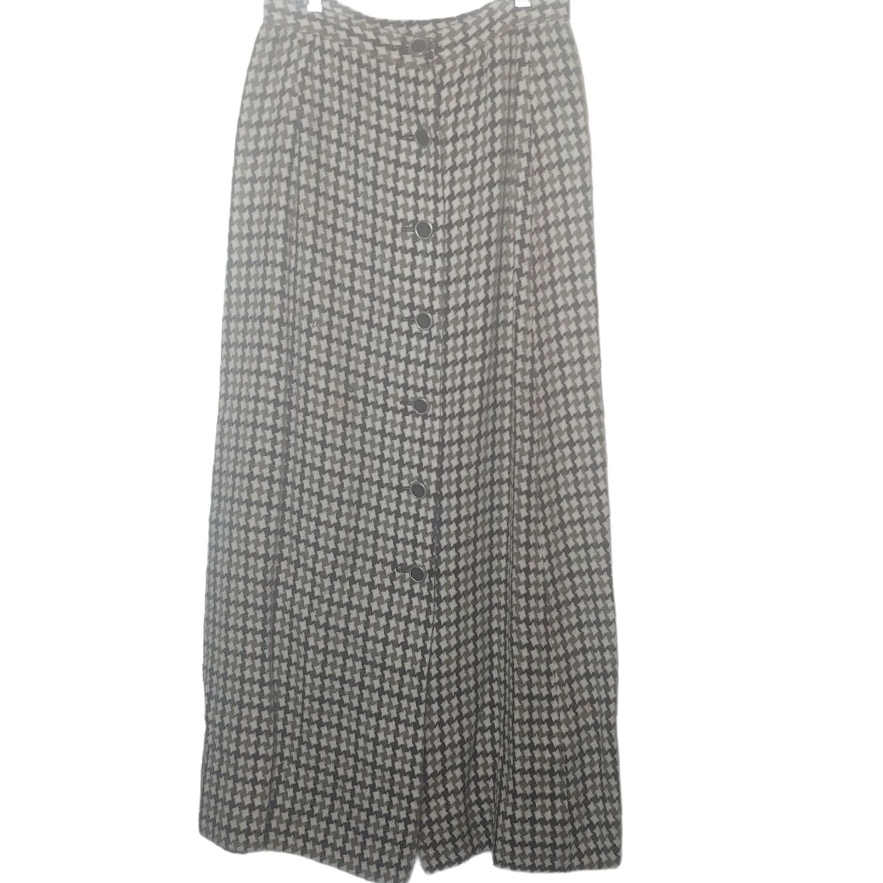 Vintage VINTAGE Skirt 1960s Houndstooth Button Front Long A-Line Maxi Women 12 Brown/White 40.5" Size 34" / US 12 / IT 48 - 2 Thumbnail