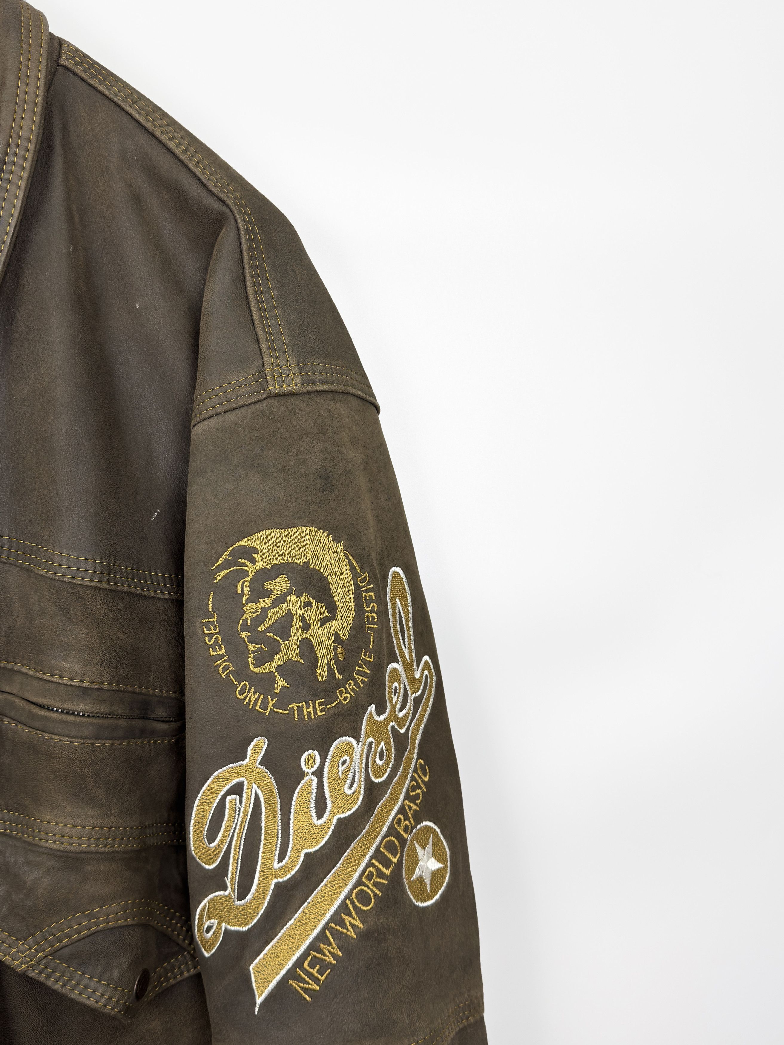 Diesel Vintage Diesel Brown Embroidered Logo Leather Jacket Size US XXL / EU 58 / 5 - 8 Thumbnail