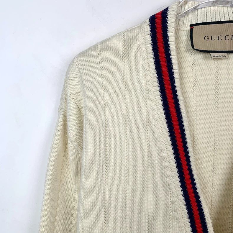 Gucci Gucci Beige logo V-neck cotton long-sleeved knitted cardiga Size US S / EU 44-46 / 1 - 3 Thumbnail