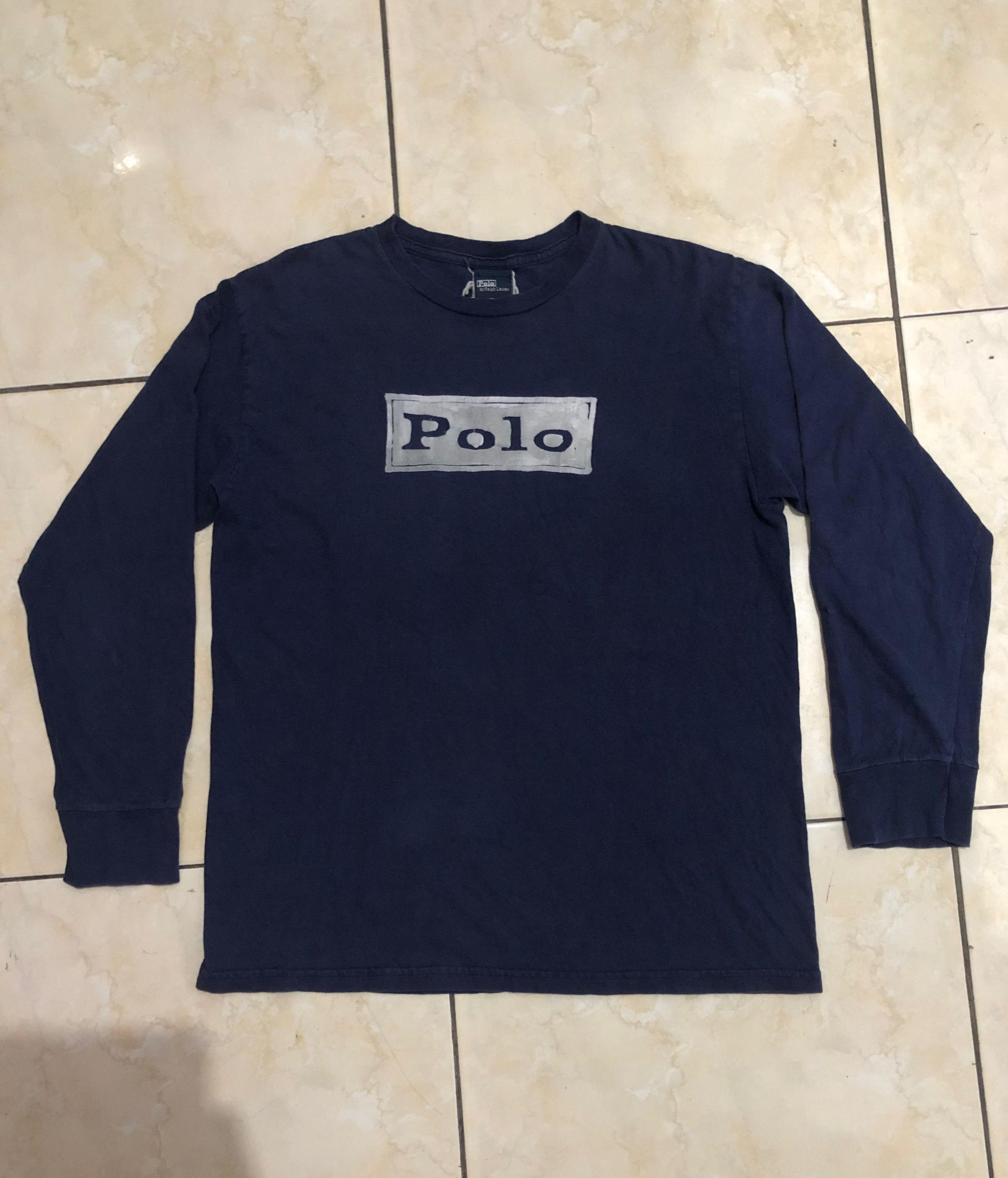 Polo Ralph Lauren VINTAGE Polo by Ralph Lauren Navy Block Logo Long Sleeve Tee Size S / US 4 / IT 40 - 1 Thumbnail