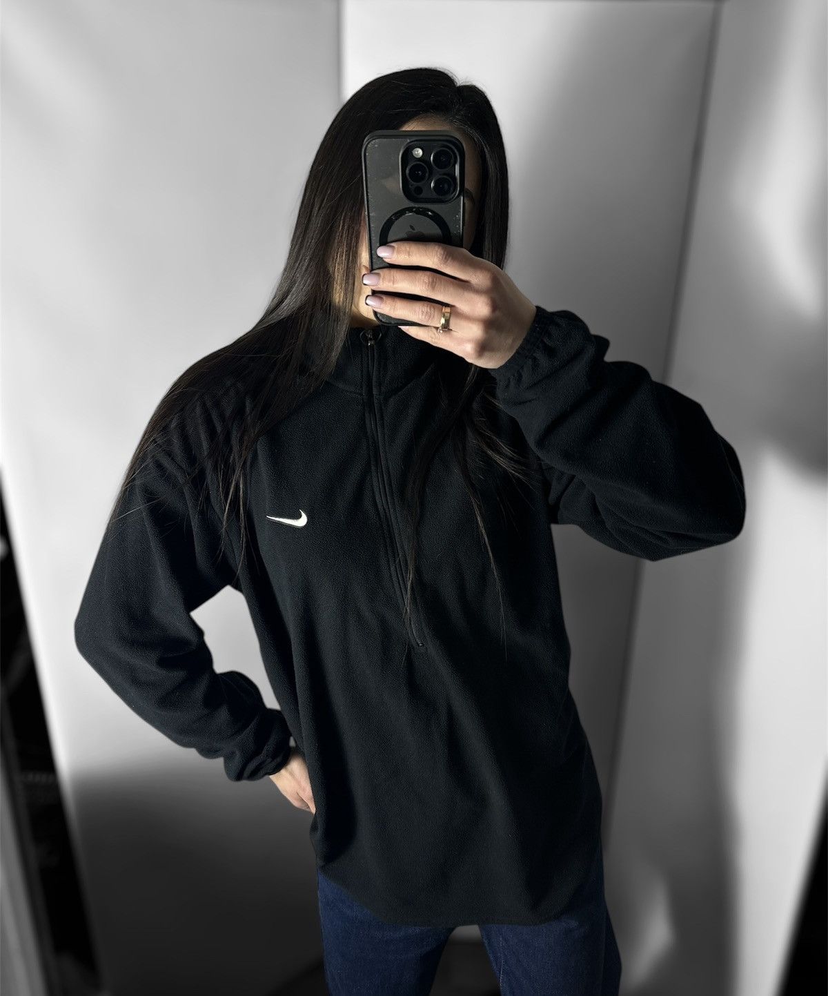 Nike × Vintage Vintage Nike fleece zip 1/4 sweatshirt logo size L-XL Size L / US 10 / IT 46 - 9 Thumbnail