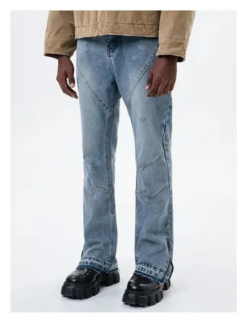 Jean zipper patchwork faded damaged flared jeans Size US 32 / EU 48 - 1 Thumbnail