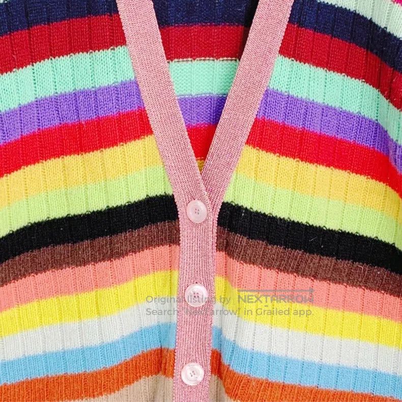 Gucci Gucci Colourful striped cashmere V-neck single-breasted lo Size S / US 4 / IT 40 - 5 Thumbnail