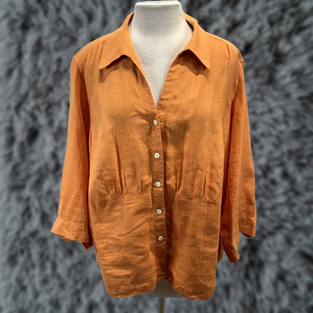 Talbots Talbots 100% Irish Linen Button Up Shirt Womens 22W Plus Melon Orange 3/4 Sleeve Size 3XL / US 20-22 - 1 Thumbnail