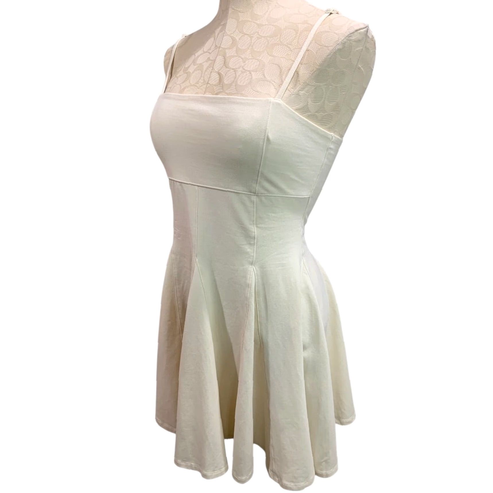 Vintage VINTAGE American Eagle Sundress Knit Pullover Small Ivory White Spaghetti Strap Womens 30" Short Dress Size S / US 4 / IT 40 - 3 Thumbnail