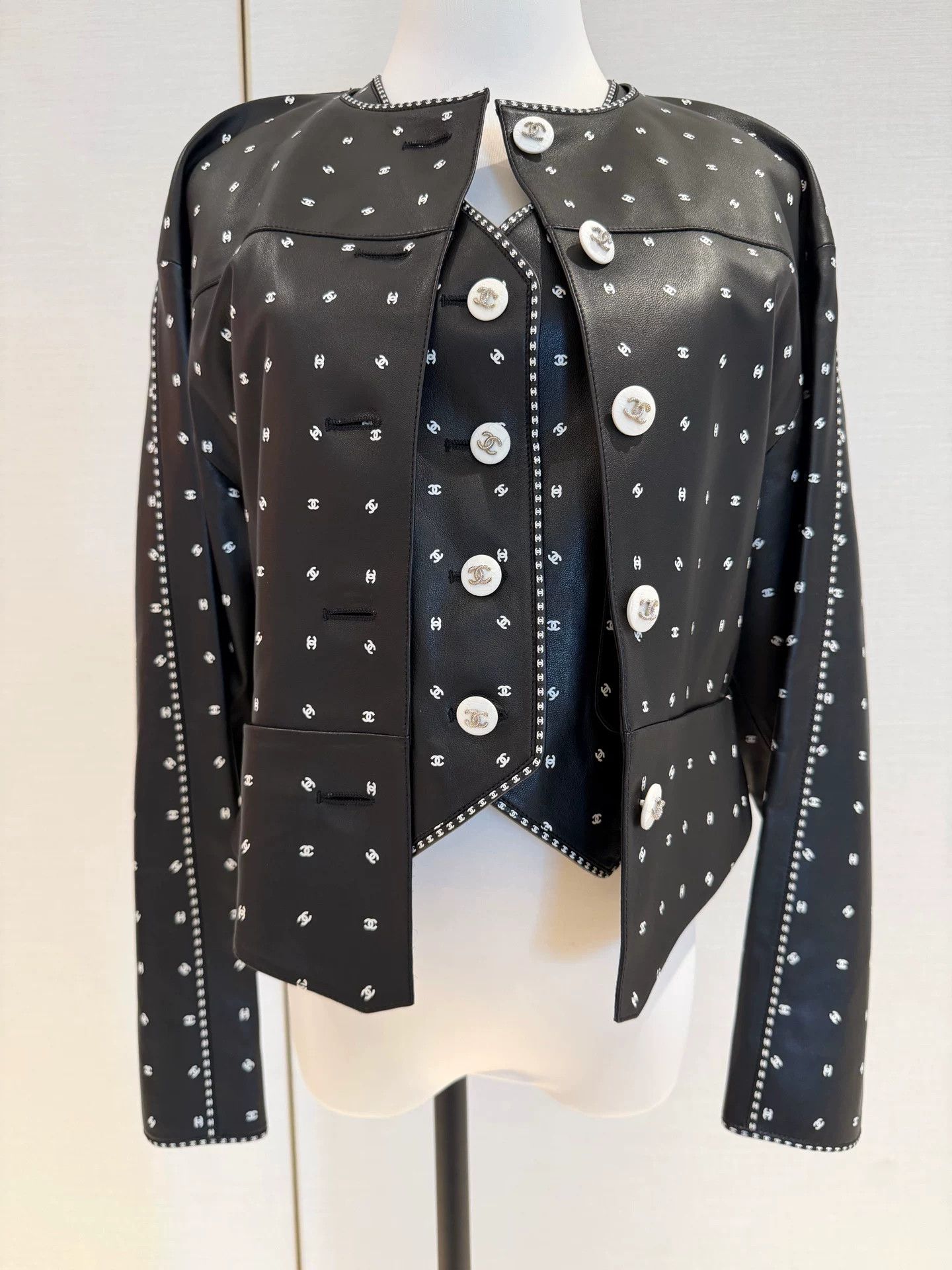 Chanel 22C Black Logo Leather Jacket