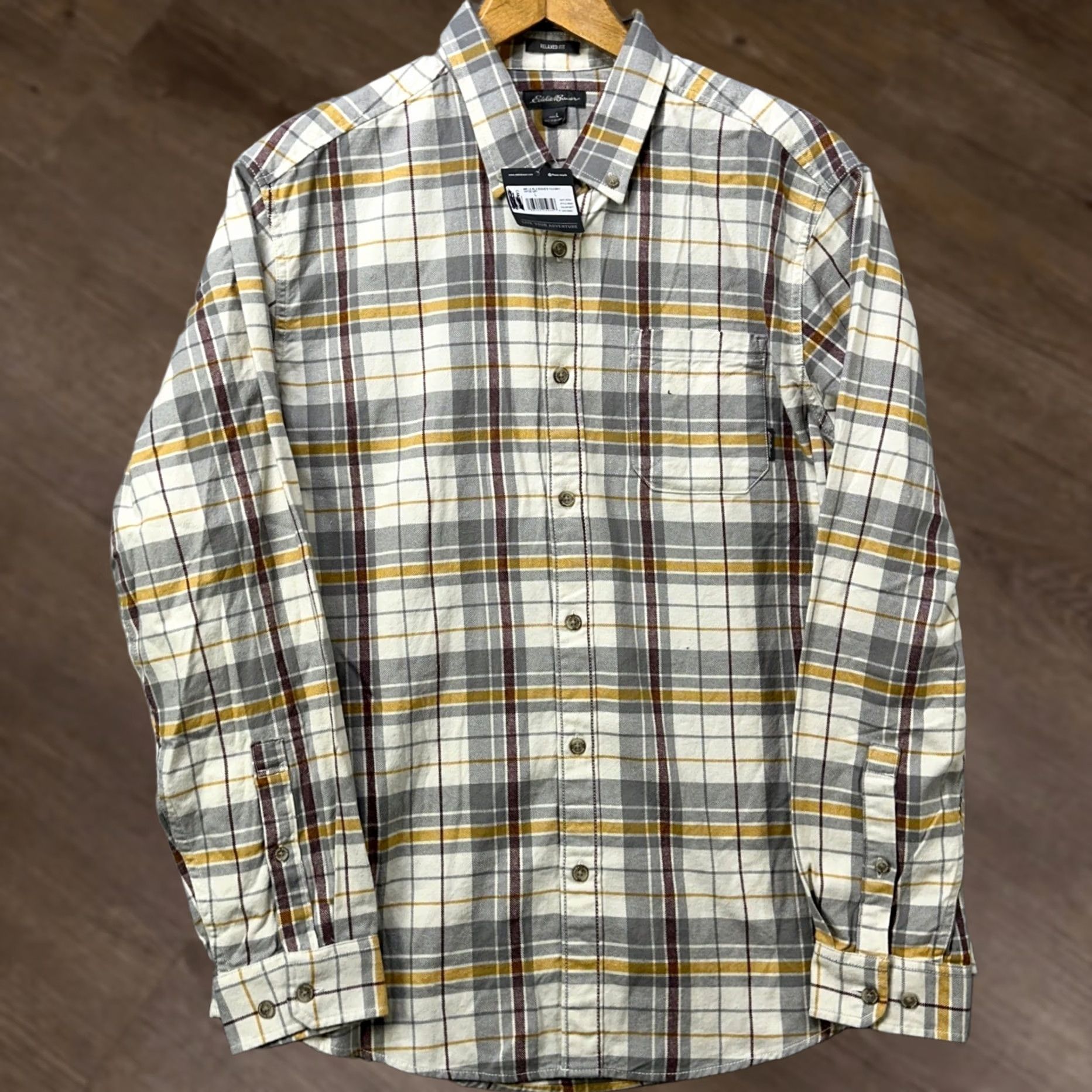 Eddie Bauer Eddie Bauer Mens L Shirt Button-Down Gray Plaid Relaxed Low-Profile Pocket Casual Workwear Fall Spring Men's Size US L / EU 52-54 / 3 - 1 Thumbnail