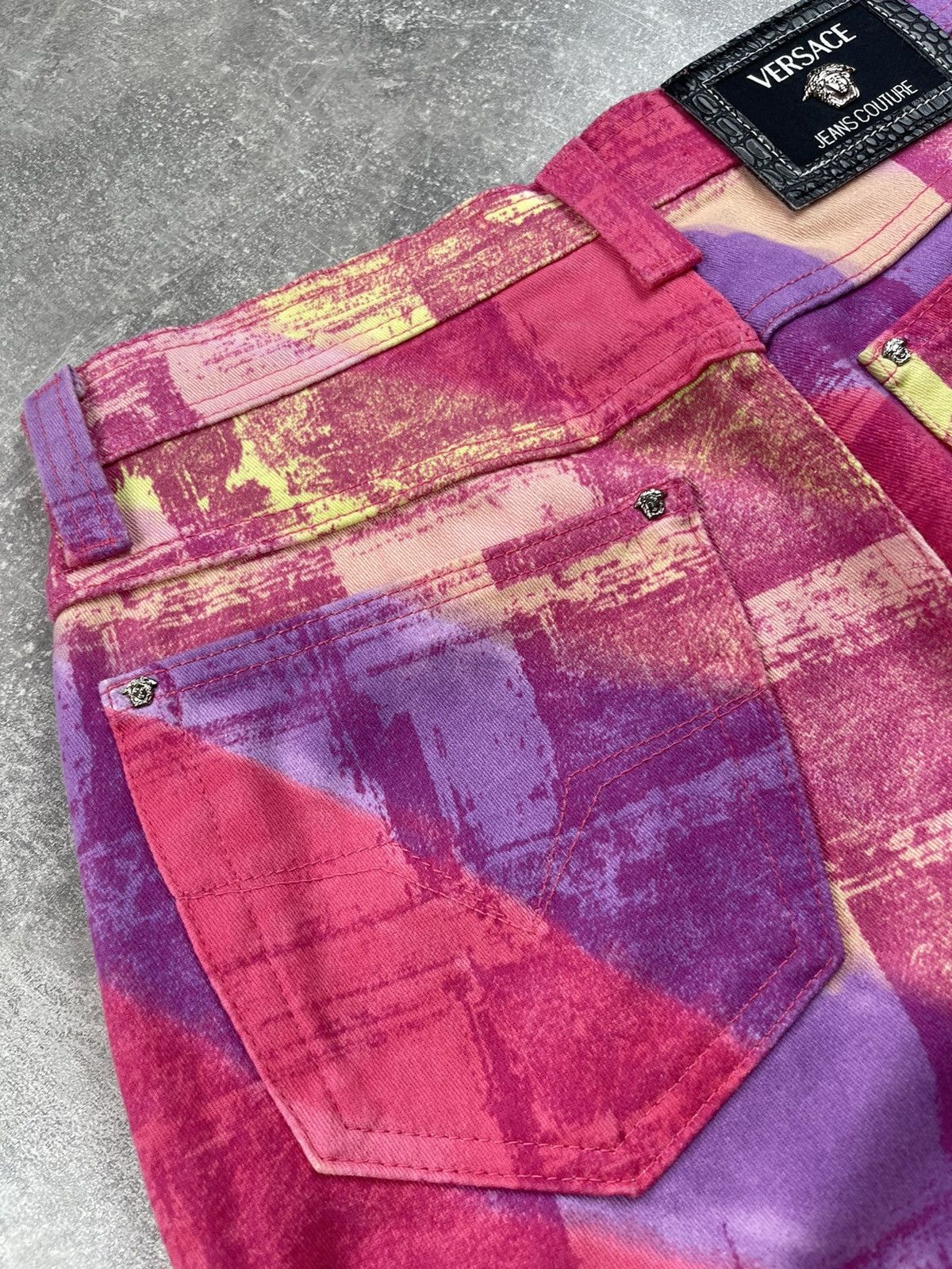 Versace Jeans Couture × Vintage Vintage Versace Jeans Couture 90s Abstract Print Denim Pants Size 29" - 5 Thumbnail