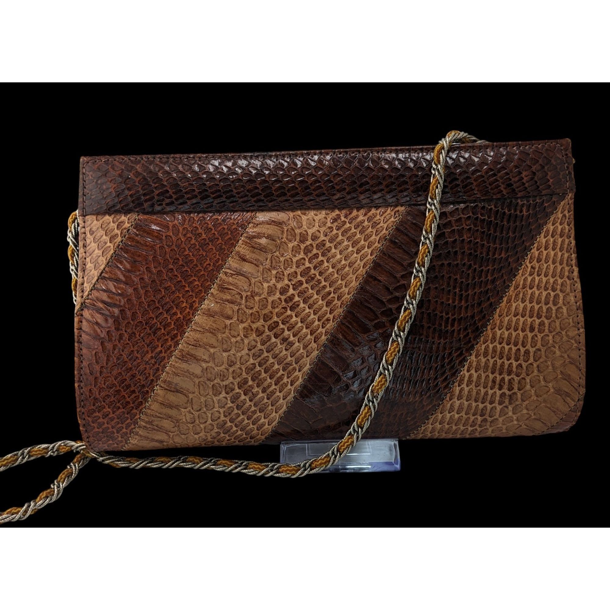 Other Vintage Patchwork Snakeskin Leather Clutch With Chain Strap Size ONE SIZE - 1 Thumbnail